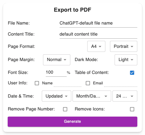 Gemini Exporter feature: customizable download file settings